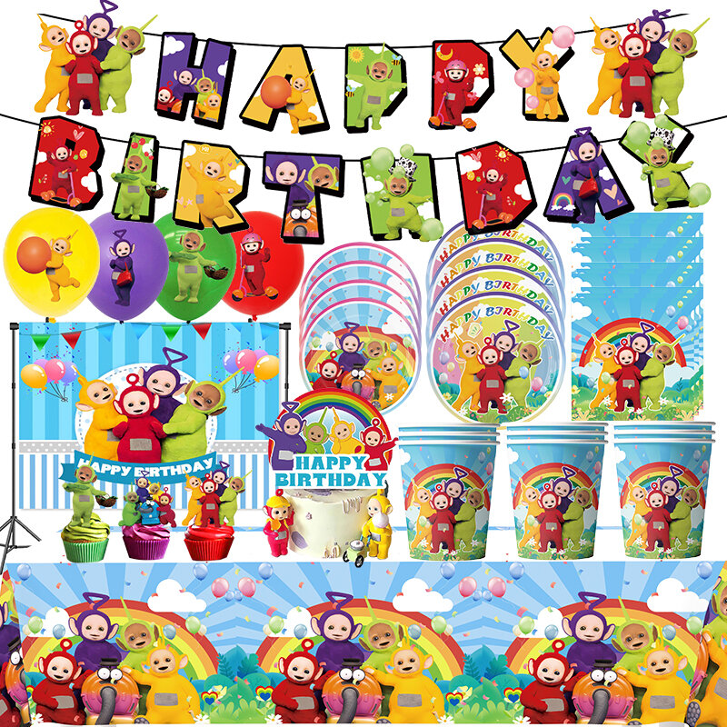 Kit Baby Birthday Party Decoration Cake Topper Paper Plates Cup Printed Kids Favors Birthday Flag Balloon Party Accessoires