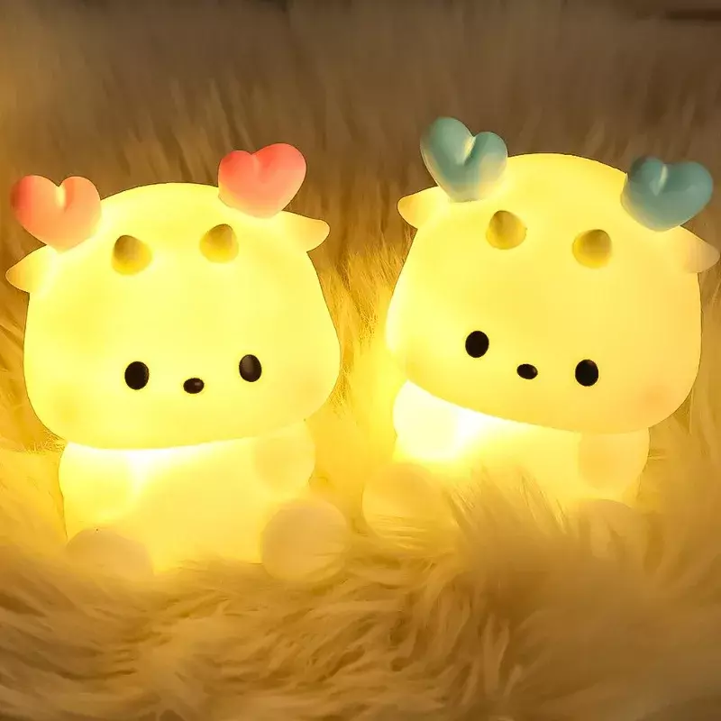 Cute Cartoon Dragon Night Light Battery Powered Girl Children Toy Gift Lamp Bedroom Bedside Anniversary Home Decor Table Light