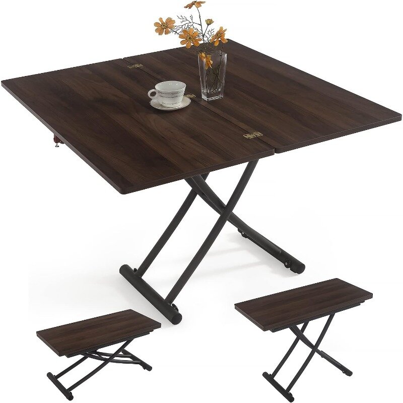 Lift Bracket Multifunction Transform Dinner Kitchen Coffee Tea End Table in Home Wood Desktop Design 40x35 Walnut