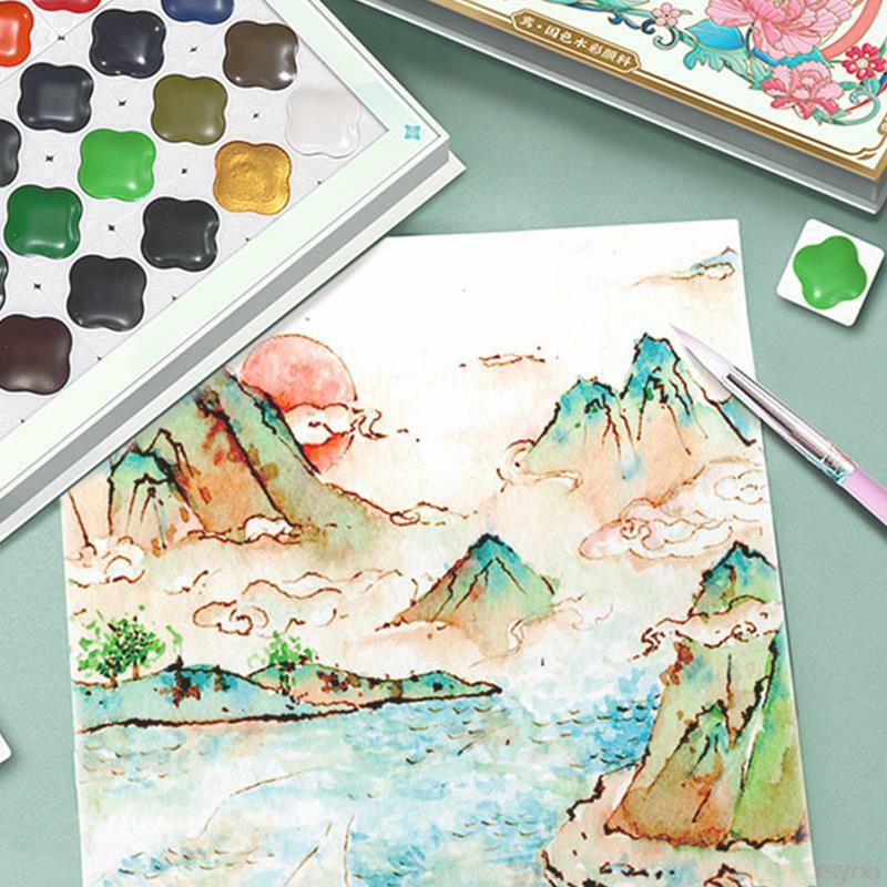 24 Colors Chinese Style Solid Water Color Paint Set Watercolor Pigment Kit Drawing Painting Manga Animation School Art Supplies