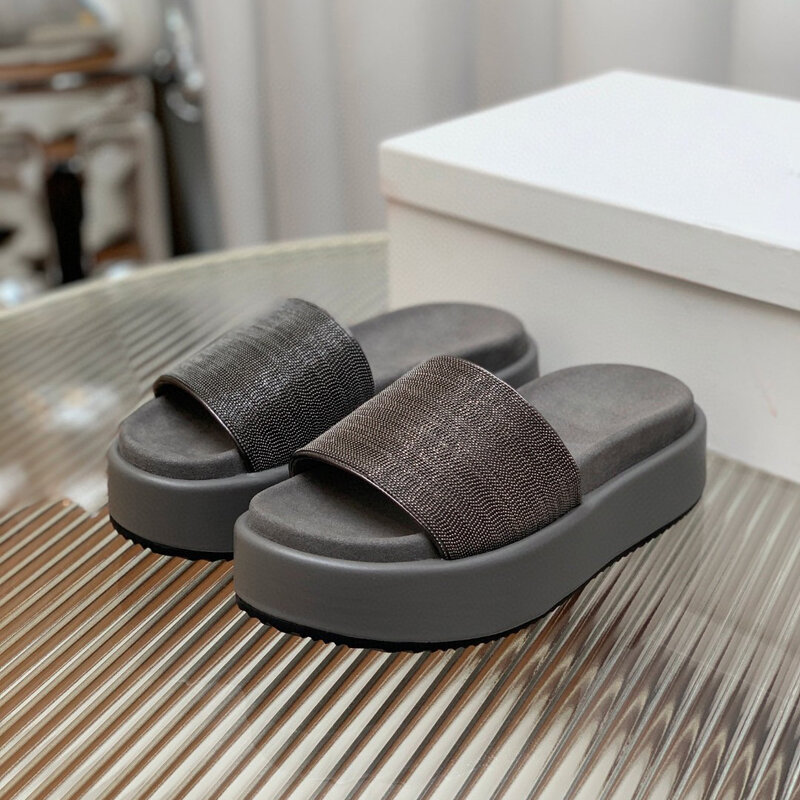 Summer genuine leather platform comfortable slippers