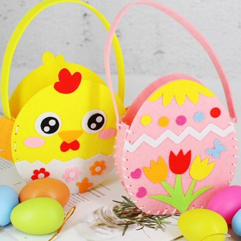 Cesta de flores de Pascua de tela no tejida, huevo de Pascua, conejito de Pascua pintado, bolso de mano de cáscara de huevo, decoración de la casa decorada