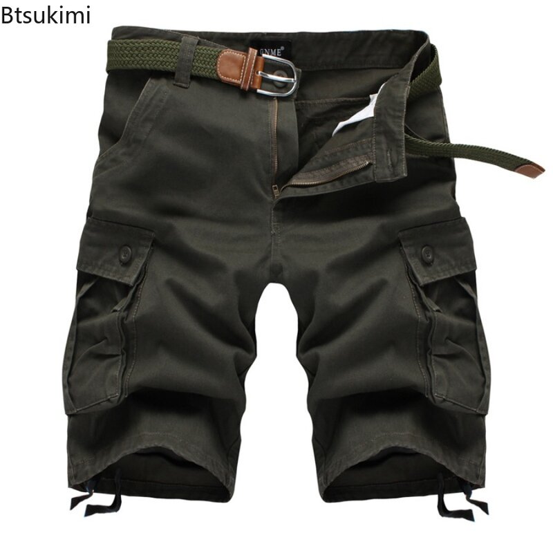 Мужские военные тактические шорты-карго, повседневные свободные хлопковые короткие прямые штаны с несколькими карманами, мужские уличные спортивные брюки большого размера, 2024