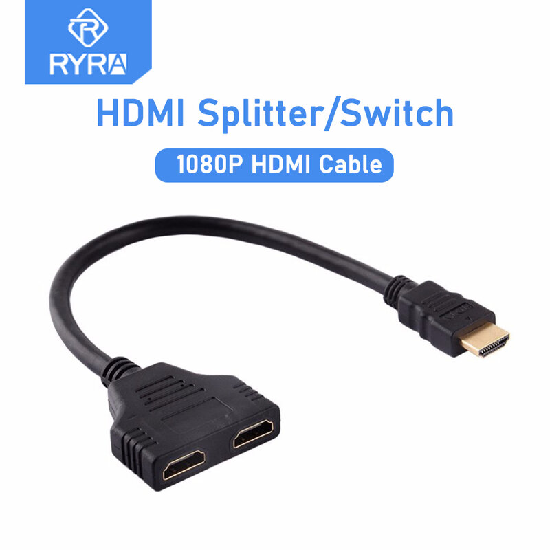 RYRA مقسم الوصلات البينية متعددة الوسائط وعالية الوضوح (HDMI) كابل محول ثنائي المنفذ Y الفاصل 1 في 2 خارج HDMI ذكر إلى HDMI أنثى 1 إلى 2 طريقة ل HDMI HD LED تلفاز LCD Ps3