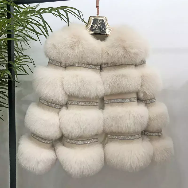 2024 nuova moda vera pelliccia cappotto giacca invernale donna pelliccia di volpe naturale diamanti spessa capispalla calda Streetwear marchio di lusso