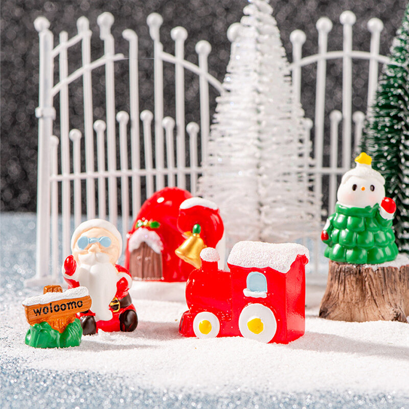 Figurines Miniature Cute Santa Claus Snowman House Micro Landscape Ornaments For Christmas Decorations Home Desk Room Decor