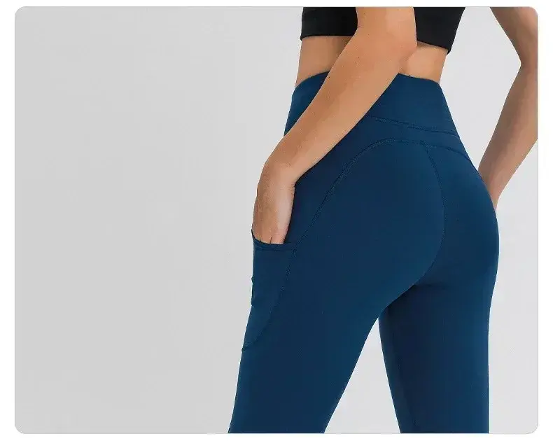 Lemon legging pinggang tinggi wanita berukuran 25 ", celana Yoga elastis dengan kantung samping, celana olahraga untuk wanita