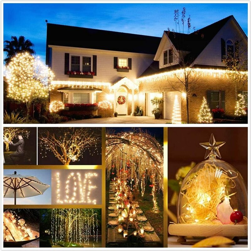 Guirnalda de luces LED solares para exteriores, guirnalda de luces impermeables para jardín, vacaciones, fiesta de Navidad, 50/100/200/330 LED