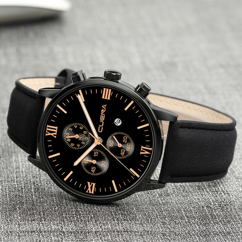 Relógio Masculino de luxo Moda Simples Temperamento Rodada Relógio De Couro Strap Diamonds Relógios De Pulso Business Dial Watch Armbanduhr