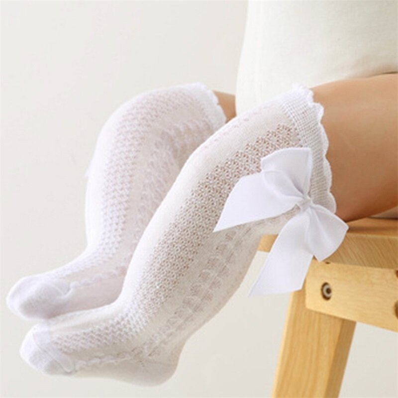 Criança bebê meninas meias cor sólida bonito bowknot princesa malha meias longas infantil primavera verão meias casuais