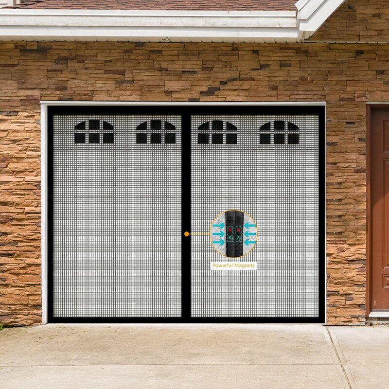 Pantalla de puerta de garaje magnética, pantalla de puerta de garaje de fibra de vidrio duradera, entrada de manos libres, 10x7 pies