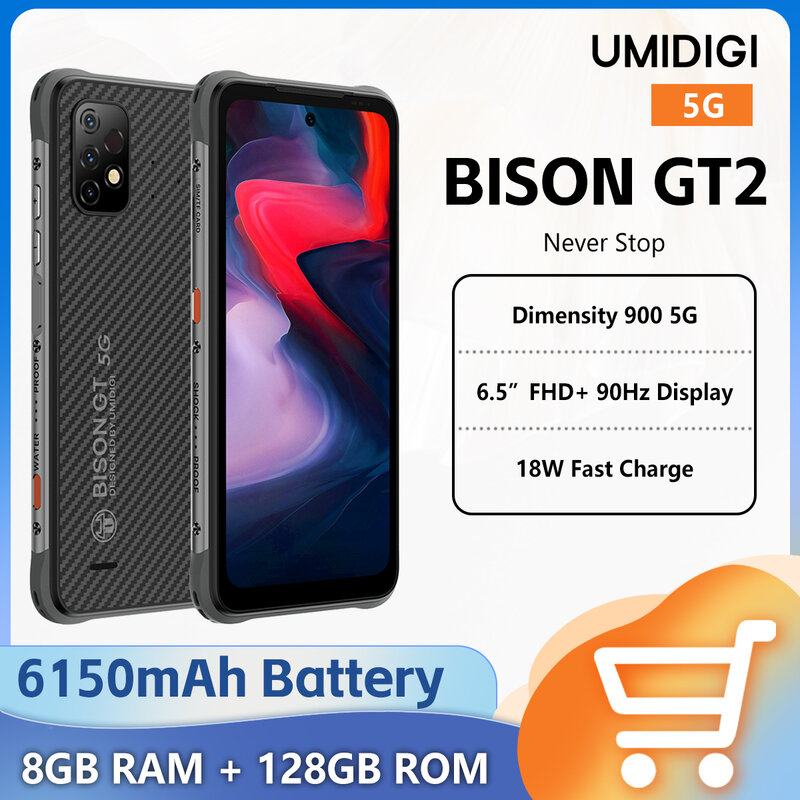 UMIDIGI BISON GT2 5G Rugged Phone 8GB+128GB 6.5"FHD+ Display 6150mAh Battery 18W Charge Dimensity 900 64MP Smartphone Android