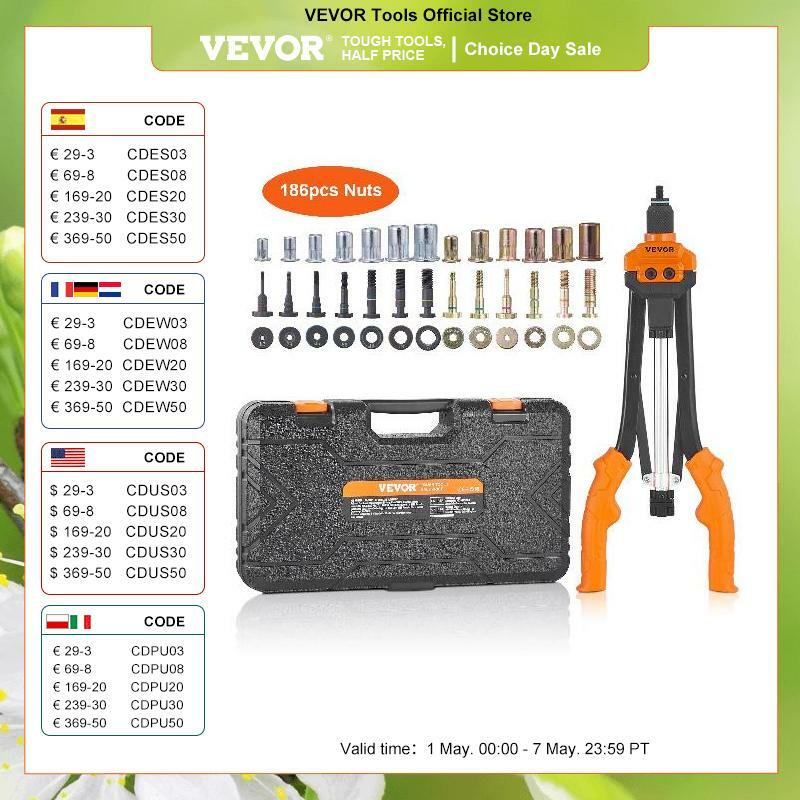 Набор инструментов для заклепки VEVOR 14 "16", набор инструментов Rivnut с метрическими и оправками SAE, 70 шт./186 шт. заклепочных гаек с прочной фрезами для переноски