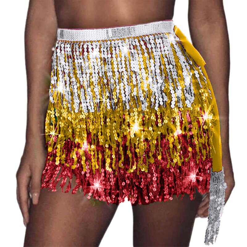 New Summer Boho Fringe Skirt Sequin Tassel Belly Dance Hip Scarf Rave Party Skirts Womens Casual Sexy A Line Mini Short Dress ﻿