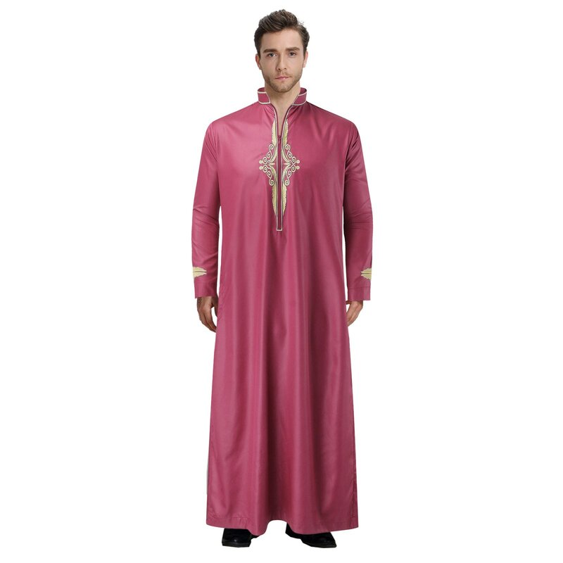 Baru Timur Tengah Turki pria Jubba Thobe Muslim Islam mode berdiri kerah jubah Arab Saudi Dubai harian warna Solid kaftan