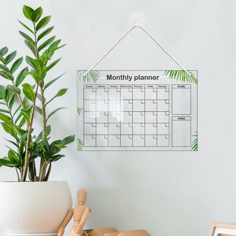 Maandelijks Kalender Whiteboard Met 6 Pennen Uitwisbaar Acryl Transparant Bord Opknoping Whiteboard Maandelijks Planner Notitieblok