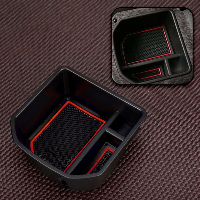 Caja de almacenamiento para reposabrazos central de coche, bandeja organizadora negra con línea roja apta para VW t-roc 140TSI X Sport 110TSI Style 2020