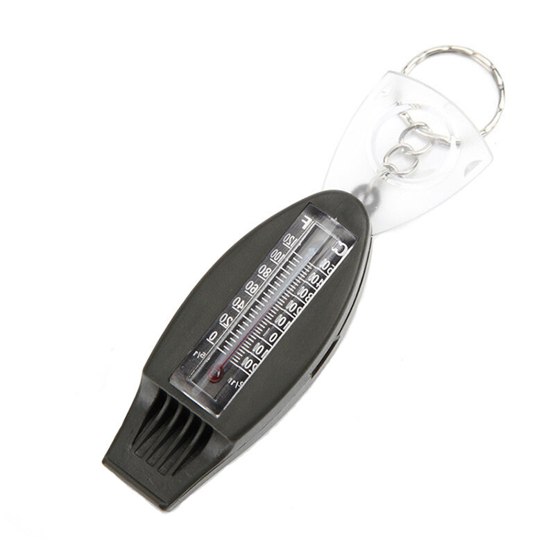 Black 4in1 Mini Survival Tool Thermometer Whistle Compass Ourdoor Camping Hiking Rescue Tools Whistle