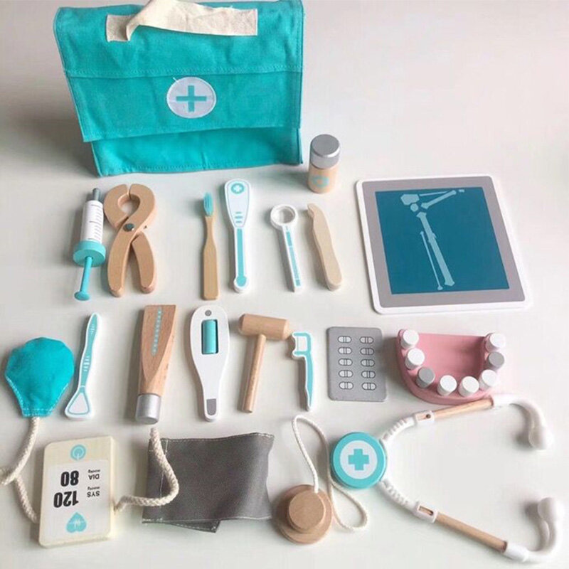 Dentysta gra lekarz kostium Cosplay drewniane zabawki dla dzieci dla dzieci szpital akcesoria narzędziowe zestaw lekarza symulacja zestaw medyczny