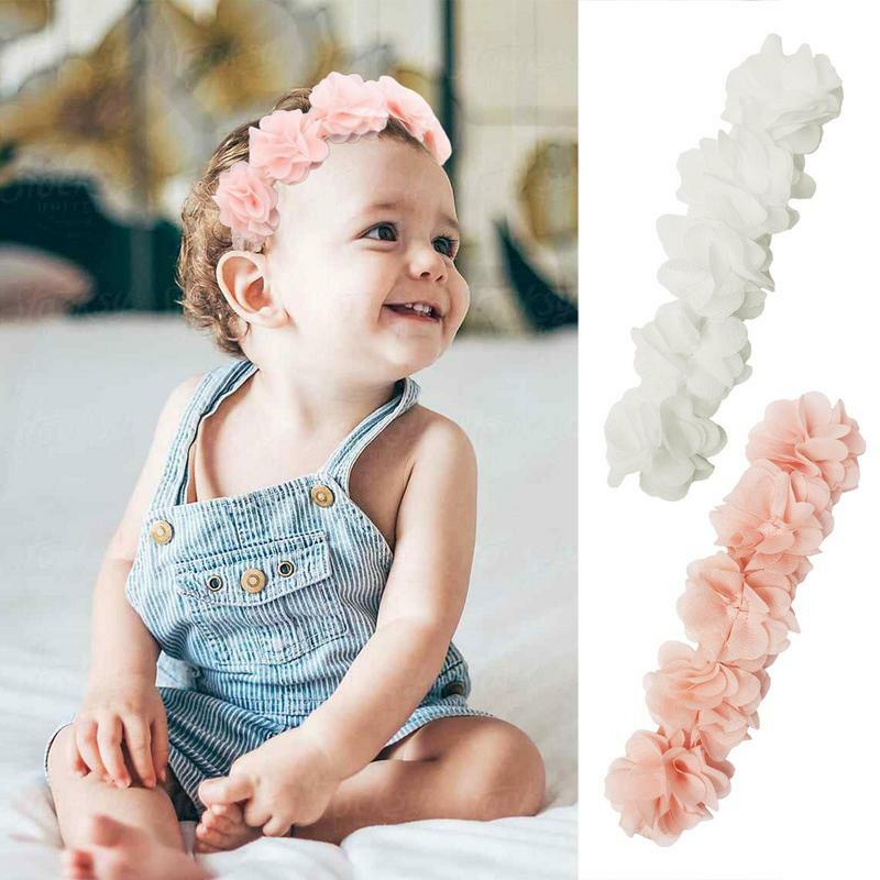 Bebê flor coroa bandana chiffon flor grinalda fita rosa faixas de cabelo crianças meninas artesanal diy headwear acessórios para o cabelo