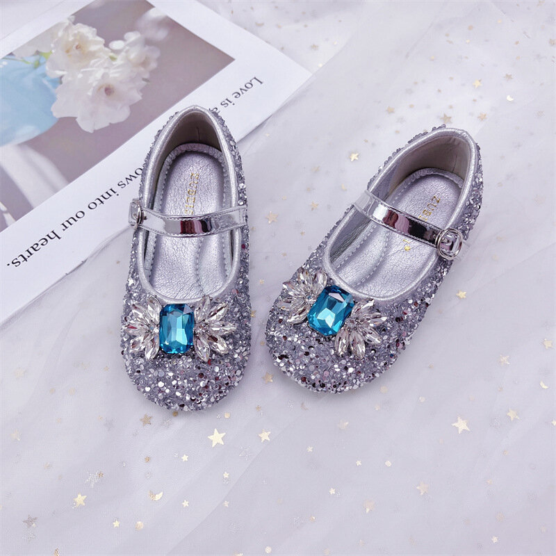Обувь для девочек с кристаллами, весенняя обувь принцессы, блестящие детские кожаные туфли, модная обувь с мягкой подошвой, обувь для девочек