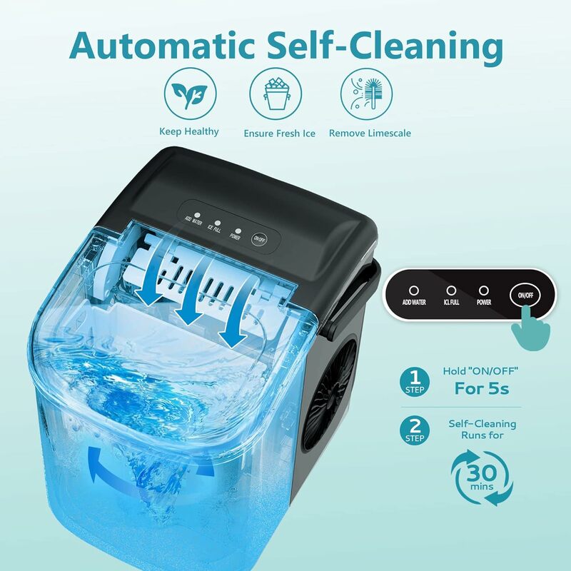 EUHOMY Countertop Ice Maker Machine with Handle, 26lbs in 24Hrs, 9 Ice Cubes Ready in 6 Mins, Auto-Cleaning Portable Ice Maker