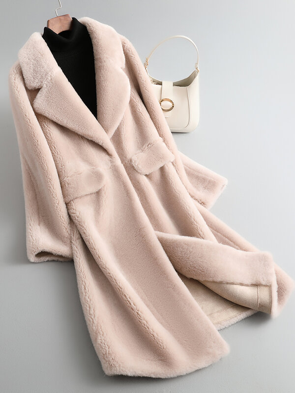 AYUNSUE – veste d'hiver en laine mi-longue pour Femme, vêtement d'extérieur coréen, élégant, en mouton