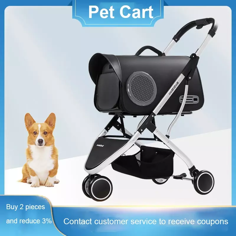Wózek dla zwierząt, wózek dla psa, oddychający duża przestrzeń, odpinany wózek, składany wózek spacerowy i podróżny wózek dla kota