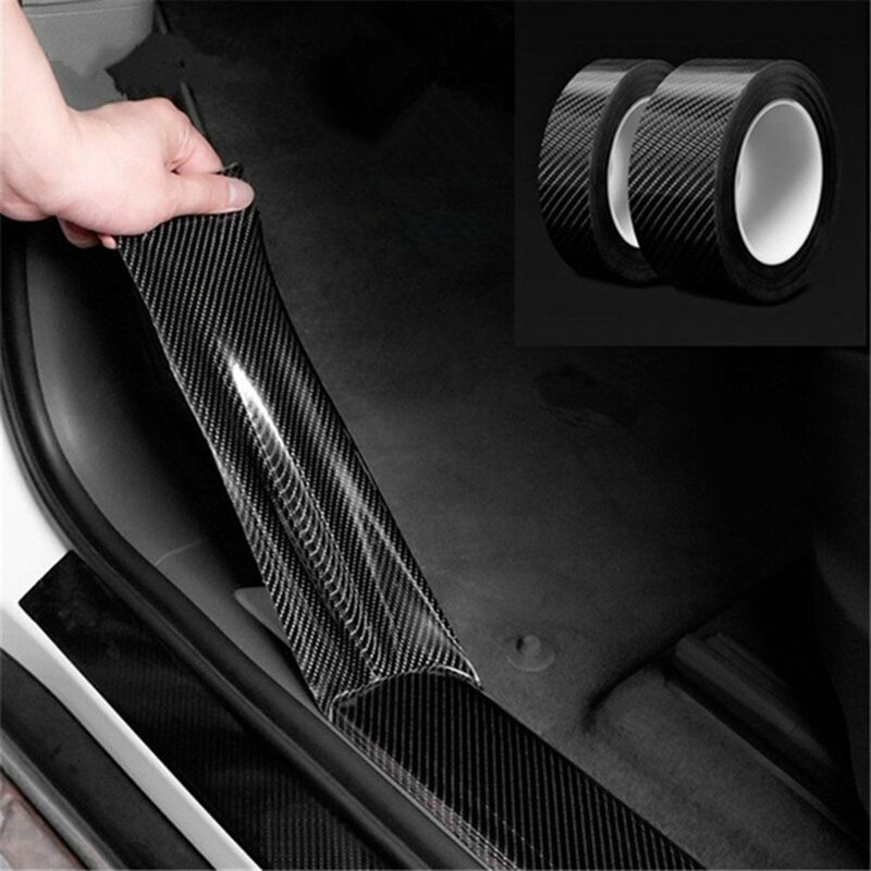 3d de fibra carbono adesivo do carro diy colar protetor tira auto porta peitoril espelho lateral anti scratch fita à prova dwaterproof água película proteção