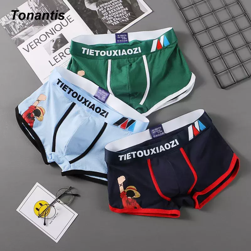 3Pcs/Set Anime Cartoon Mens Boxer Underwear Trendy Cotton Men's Panties Fashion Korean Man Underpants Cuecas Calzoncillos