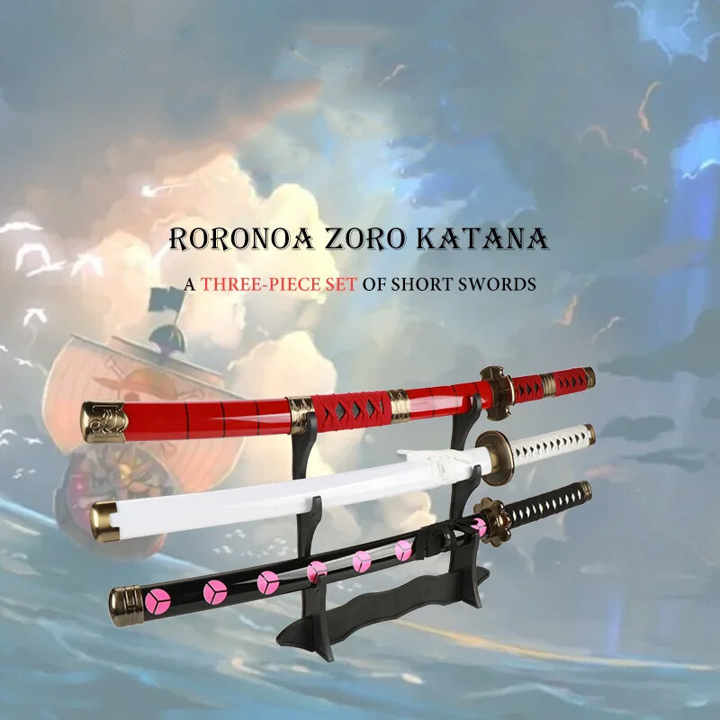 Tre pezzi Roronoa Zoro Katana personaggi Anime spada Cosplay giocattolo Katana cintura e porta spada gratuiti