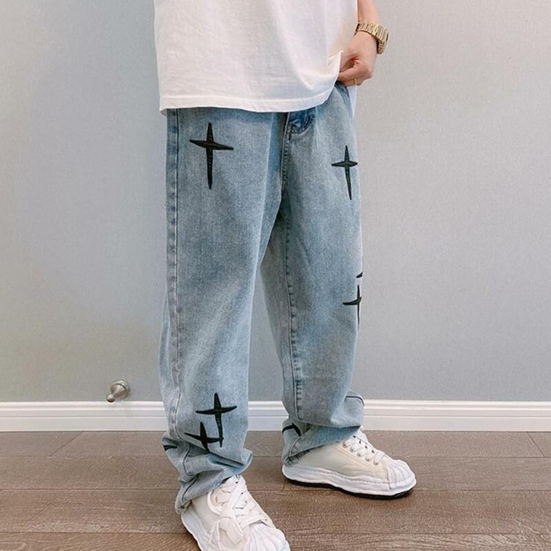 Comfortable Denim Trousers Men Jeans Vintage Embroidered Wide Leg Men's Jeans Stylish Streetwear with Soft Breathable Fabric Hop
