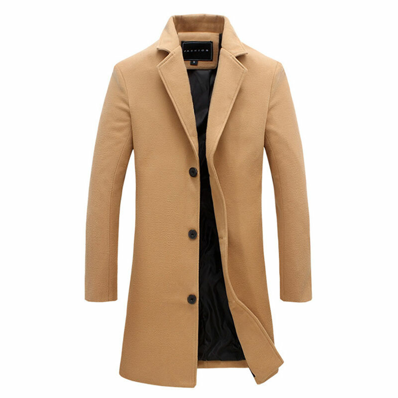 Mantel Mantel Wol Pakaian Luar Lengan Panjang Mantel Jas Hujan Jaket Saku Elegan Bergaya Mantel Panjang Mantel Wol Musim Dingin Mantel Pria Ramping