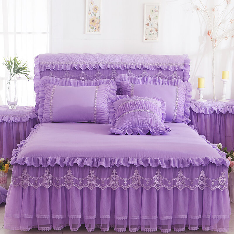 1 peça de cama com renda + 2 peças, fronhas, conjunto de cama de princesa, lençol, cobertura de cama para menina, tamanho king/queen