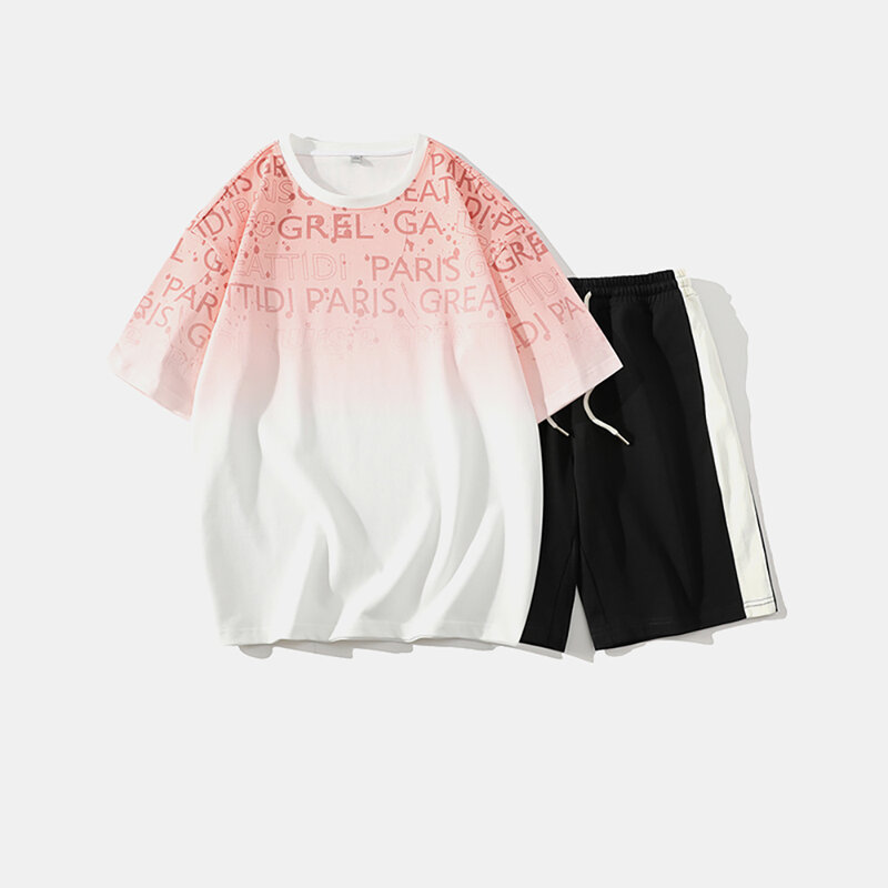 Conjunto de camiseta e shorts esportivos masculino, pulôver de manga curta com lapela, zíper, ternos esportivos sólidos, casual, 2 peças