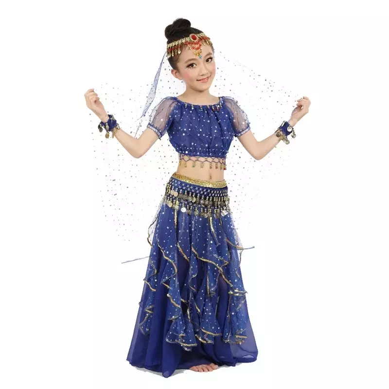 Traje de dança do ventre para crianças, roupas de dançarino oriental, trajes de dança indiana para meninas, novos, 3 peças por conjunto