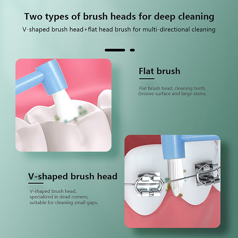 Cepillo Interdental de ortodoncia de doble haz, herramienta de Limpieza de dientes suaves, cuidado bucal, cabeza pequeña, implante de cabello suave para adultos