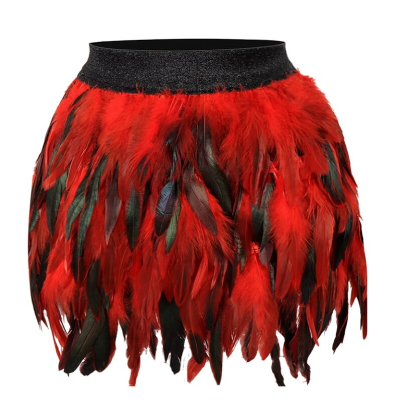 Women Feather Costumes Elastic Waist High Street Sexy Mini Skirt New Gradient Color Evening Party Skirt Black Purple Plus Size