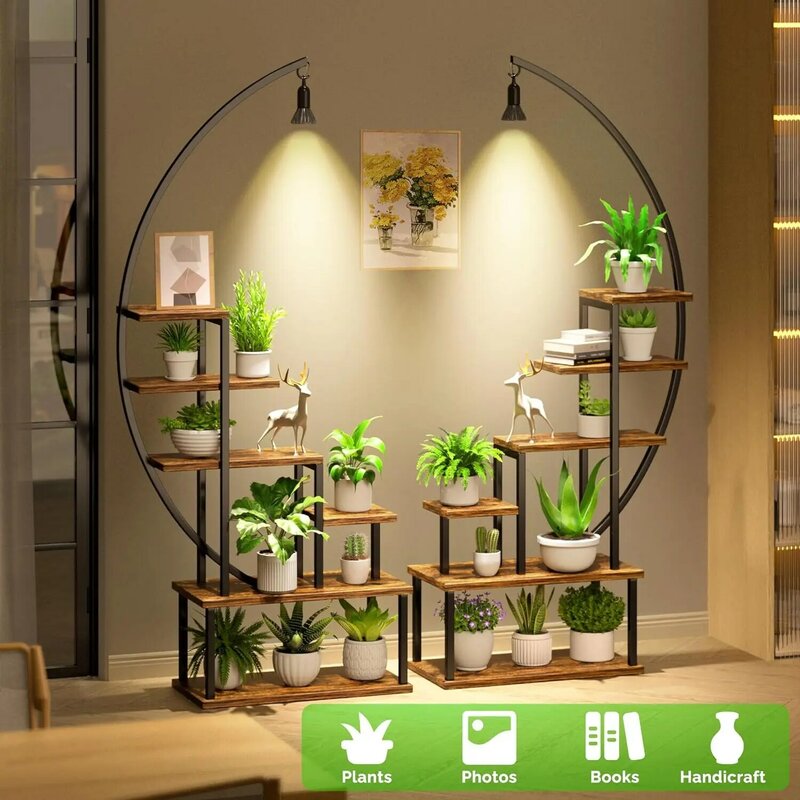 Metal Plant Stand with Grow Lights, 6 Tiered Tall Stand for Indoor Plants Multiple, Large Plant Shelf Display Holder