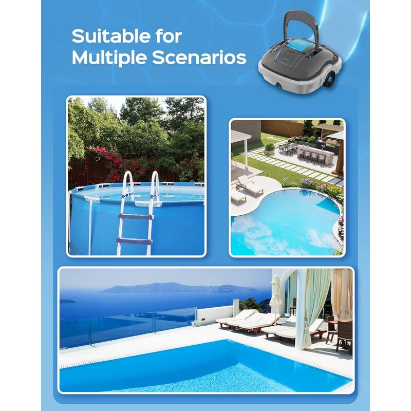 مكنسة سباحة لاسلكية مطورة ، حتى وقت تشغيل بالساعة ، لحمامات السباحة فوق الأرض ، بالمتر المربع