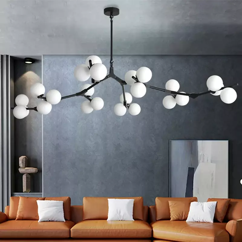 Lampu gantung Led cabang pohon Modern, lampu gantung bola kaca dekorasi ruang tamu ruang makan kamar tidur pencahayaan dalam ruangan