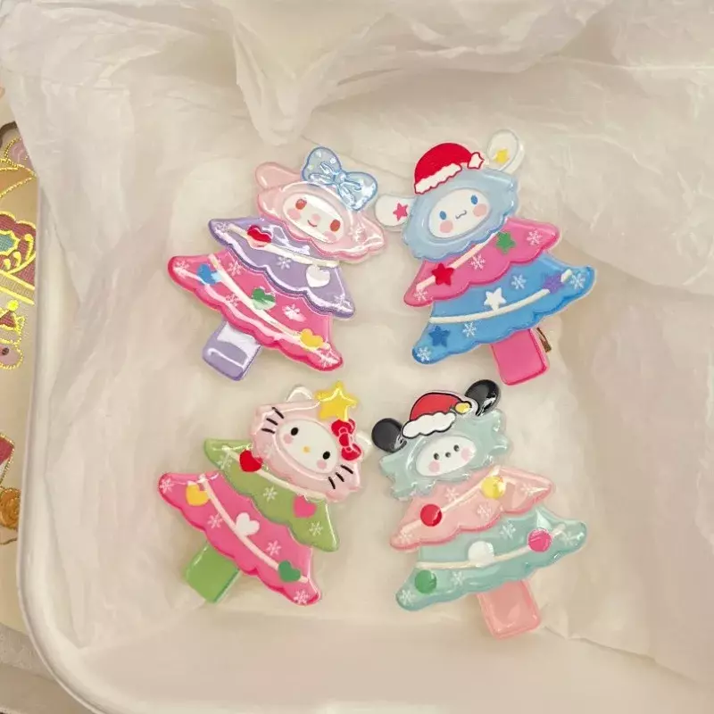 Horquilla de árbol de Navidad de Hello Kitty, Sanrio Kuromi, Cinnamoroll, Anime Kawaii, dibujos animados, pinza de pico de pato, Clip para niña, regalo