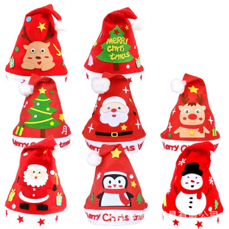 Chapéu artesanal de Papai Noel para crianças, chapéu de Natal, artes do Natal chapéus, pinguim, pai, brinquedo de bricolage