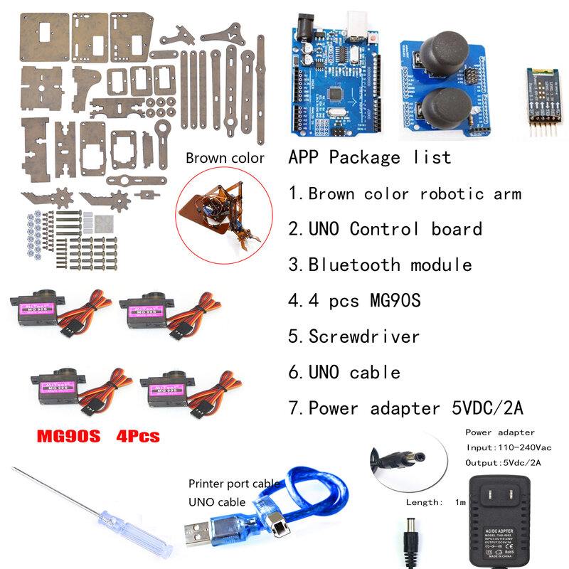SG90 MG90 4 DOF Unassembly braccio meccanico acrilico con controllo App manipolatore robotico artiglio per Arduino Robot Bluetooth Kit fai da te