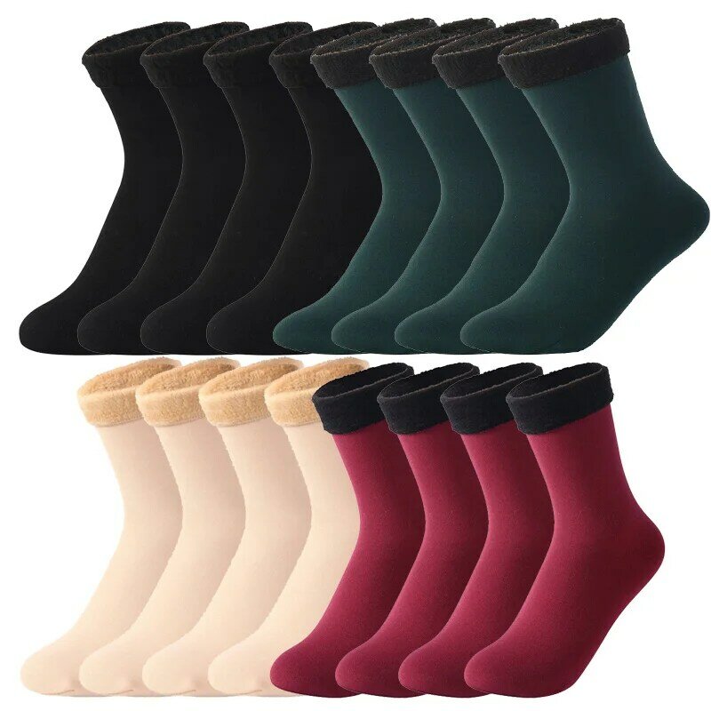 6/8/10 Pairs/Lot Winter Warm Thicken Thermal Women Socks Wool Cashmere Snow Solid Black Skin Seamless Velvet Soft Boots Socks