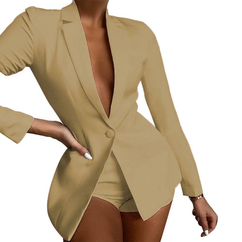 Office Lady Blazer  Single Button   Suits Jacket Straight Pure Color Blazer