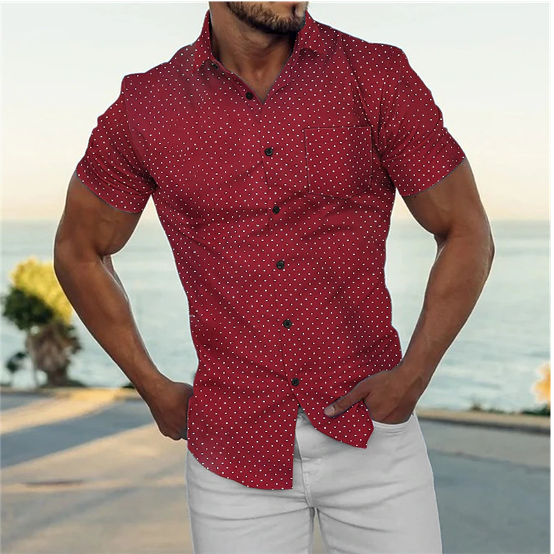 Camisa de verano para hombre, camisa de manga corta con botones, solapa de puntos, bolsillo frontal, vacaciones diarias, ropa informal de diseñador de moda, 11 colores