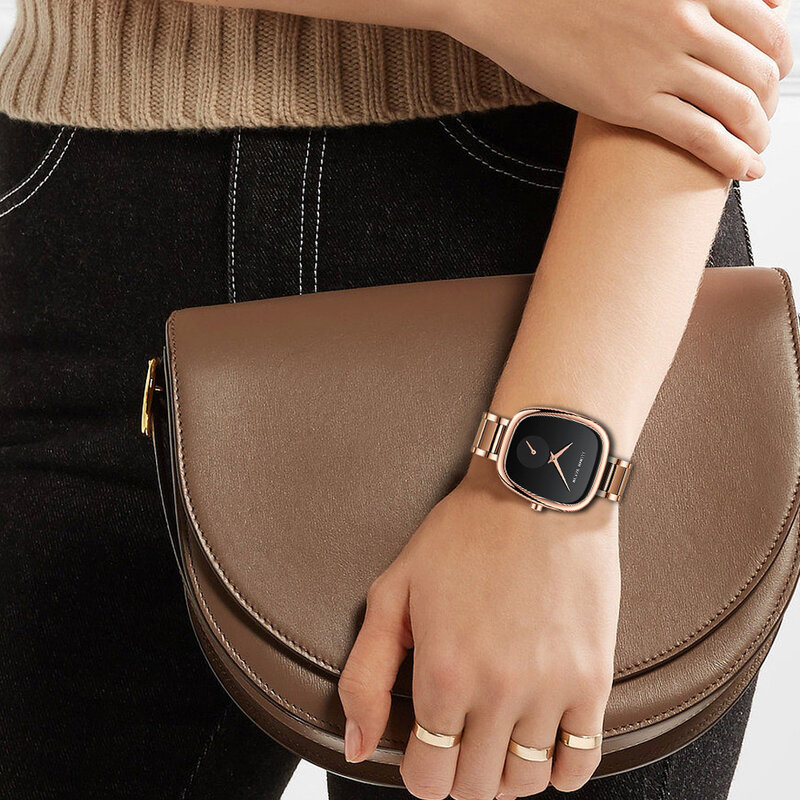 2023 nowy damski zegarek kwarcowy 34mm beczka na wino różowe złoto czarny stoper modne minimalistyczny styl owalne zegarki damskie