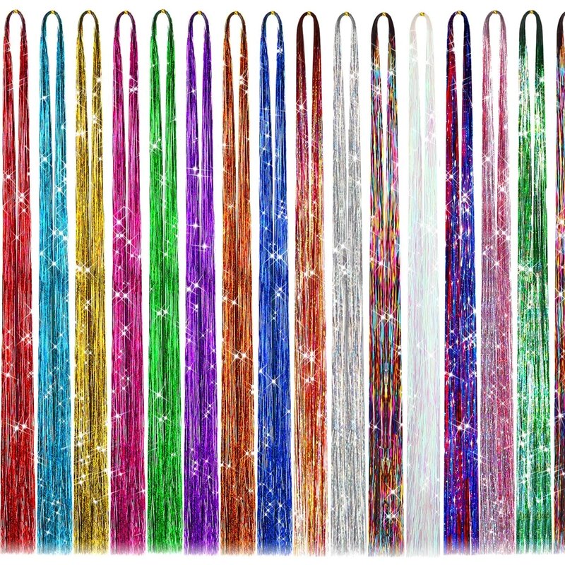 Sparkle Shiny Hair Tinsel Rainbow Silk Hair Extensions Dazzles Women Hippie for Braiding Headdress Long 120cm 150 Strands/bag