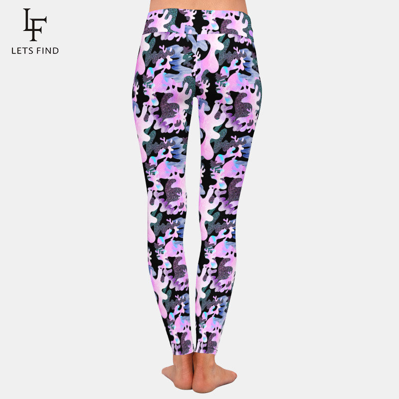 Letsfind 3d camuflagem impressão digital feminino leggings elásticos de cintura alta fitness leggings confortáveis e magros